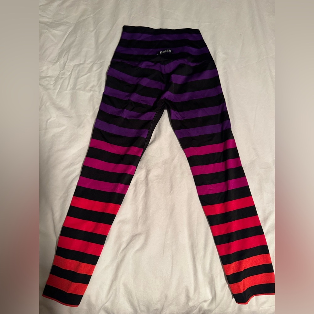K-DEER Kids Striped Leggings - Black, Purple, Pink, Red